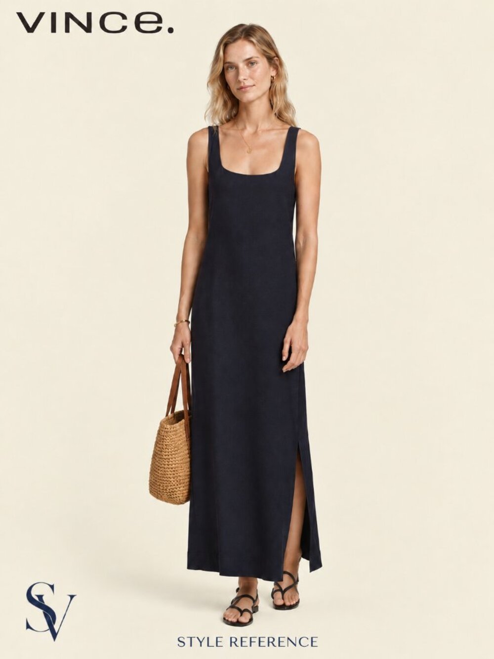 VINCE Black 100% Pima Cotton Sleeveless Tank Maxi Dress Size M